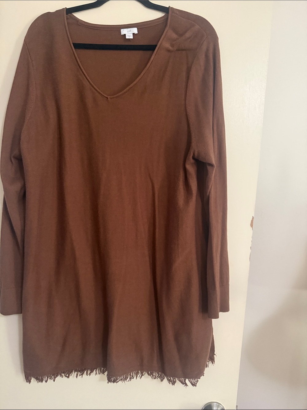 J. Jill Brown V-Neck Long Sleeve Tunic with Fringe Hem